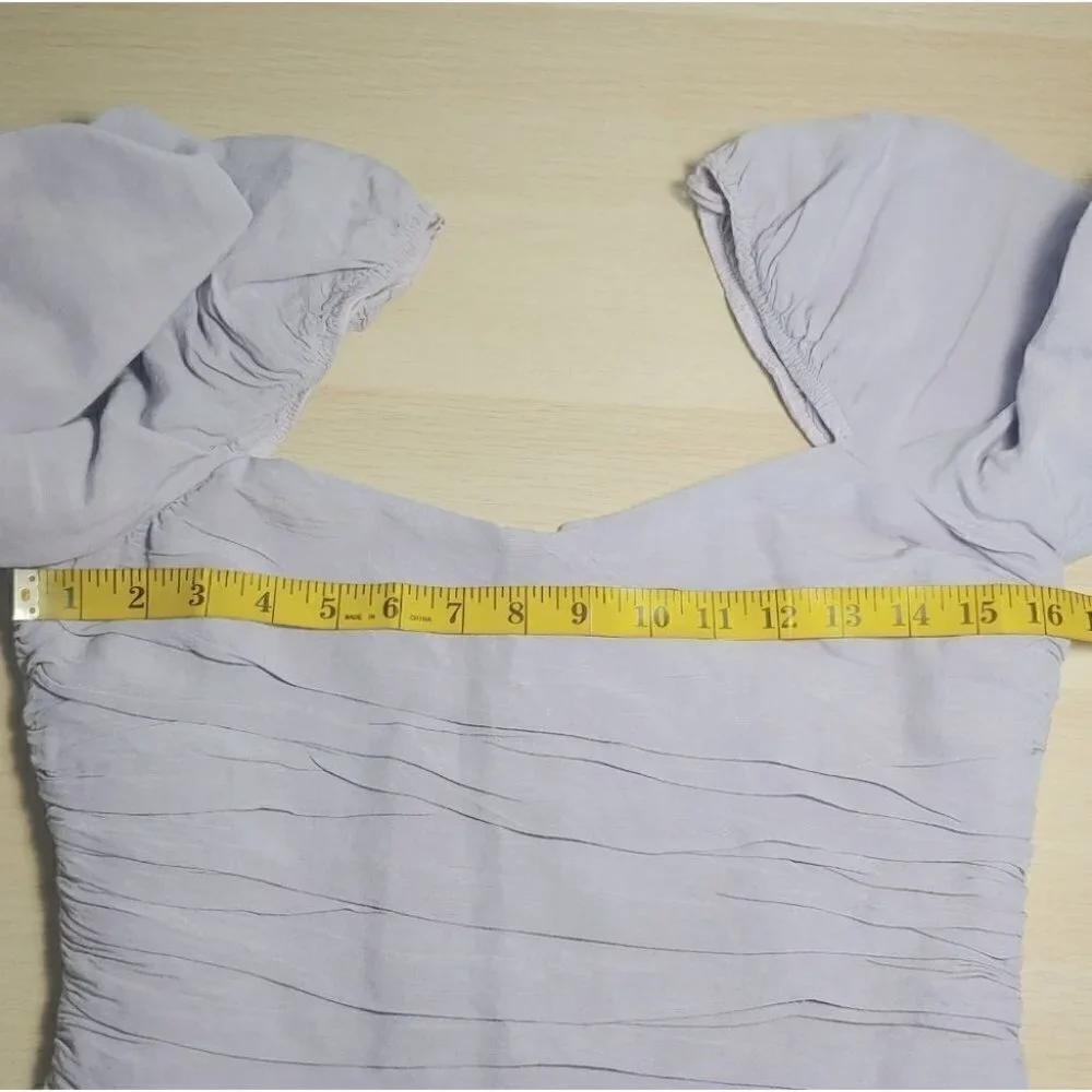 NWT ZARA linen blend lilac draped puff sleeves crop top - Picture 7 of 14